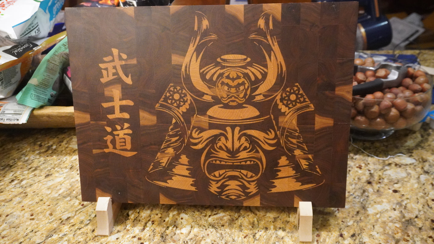 Bushido Mask Walnut Inlaid End Grain Cutting Board
