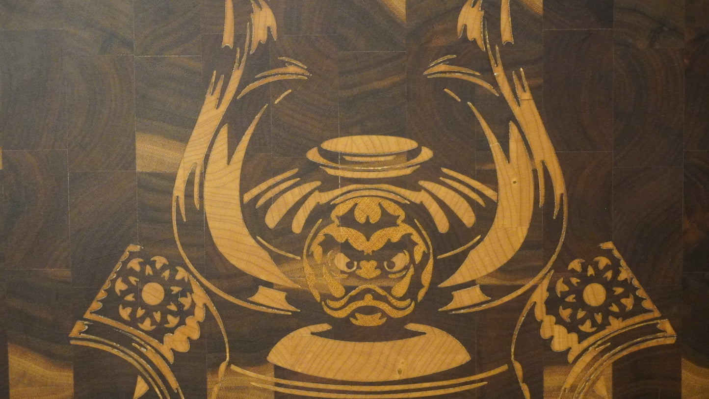 Bushido Mask Walnut Inlaid End Grain Cutting Board