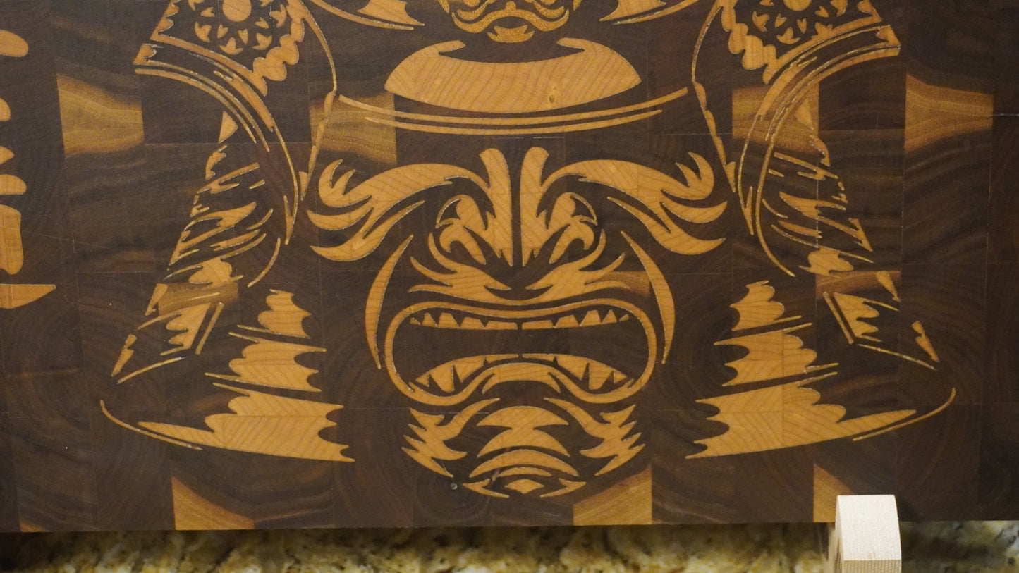 Bushido Mask Walnut Inlaid End Grain Cutting Board