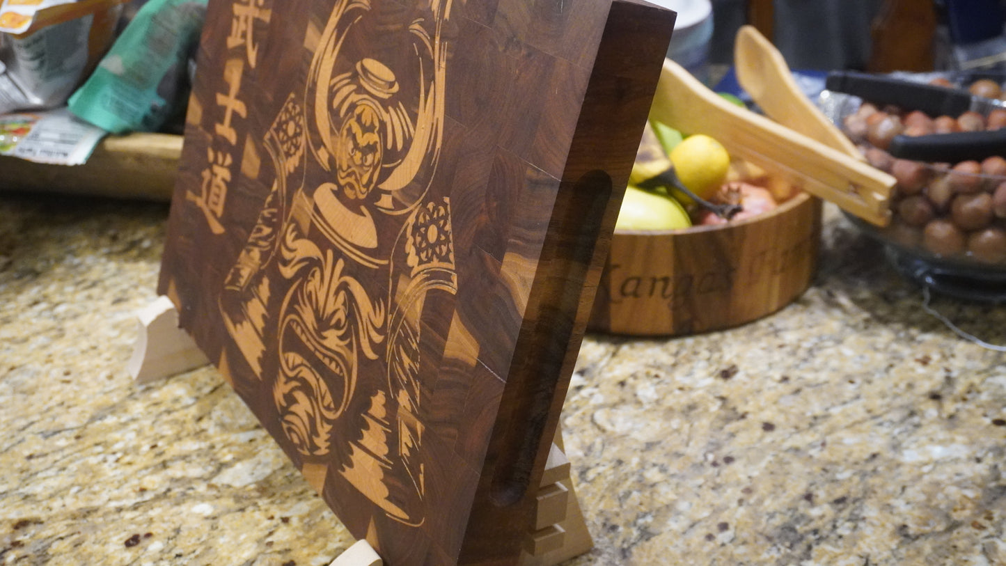 Bushido Mask Walnut Inlaid End Grain Cutting Board